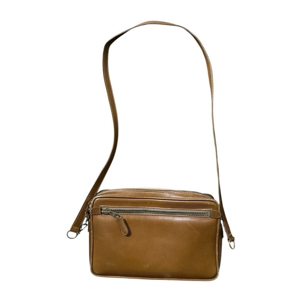 Vintage 1970-80s Gucci Italy Tan Leather Travel Crossbody Bag Purse Suede Lining